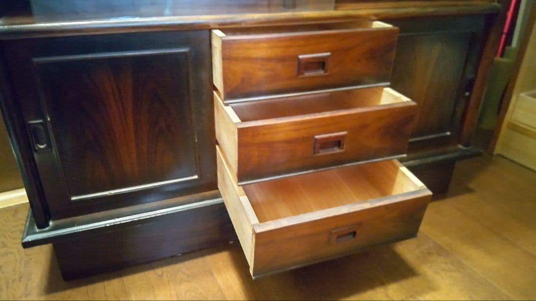 花模様 昭和レトロ木製茶箪笥