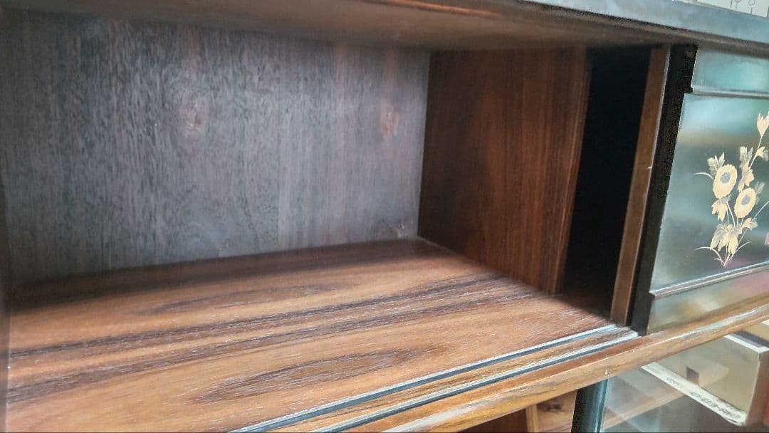 花模様 昭和レトロ木製茶箪笥