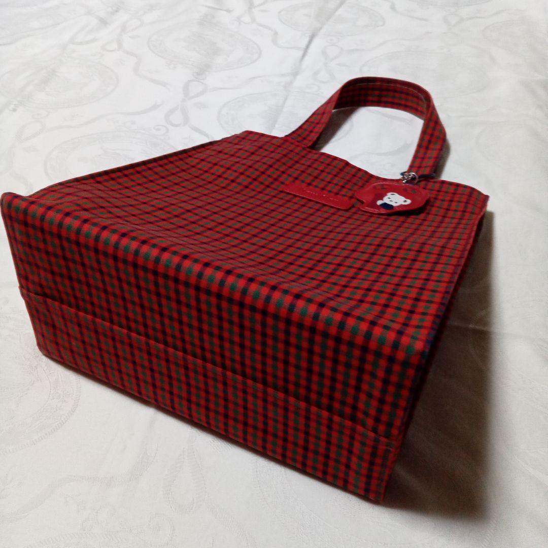 ファミリア　赤チェック　トートバッグ　大