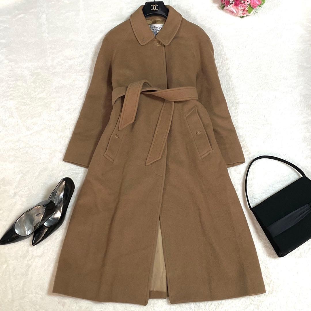 美品● バーバリー ロングコート ベルト ウール キャメル XL相当