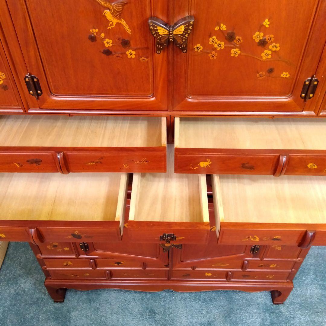アンティーク　唐木　象嵌模様 花鳥図 李朝家具 李朝箪笥
