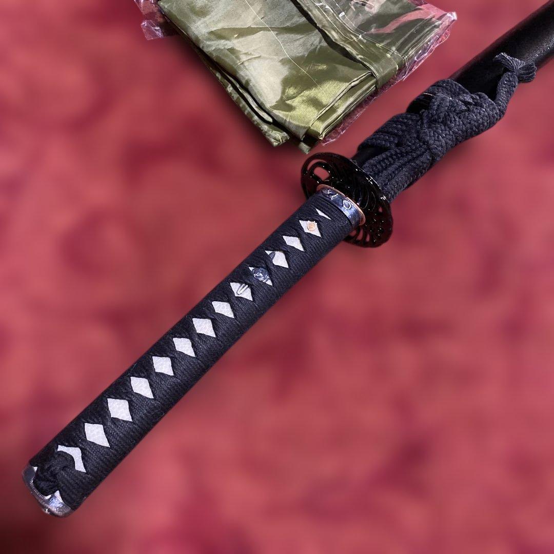 女性•少年向き高級居合刀(刀袋付) 黒柄 鶴羽透し丸鍔