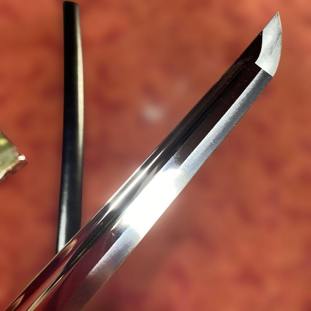 女性•少年向き高級居合刀(刀袋付) 黒柄 鶴羽透し丸鍔