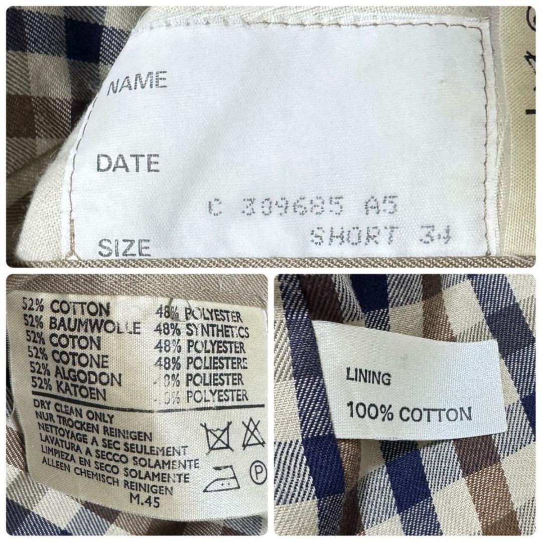 ✨極美品✨Aquascutum　ステンカラーコート　ベージュ　チェック　34