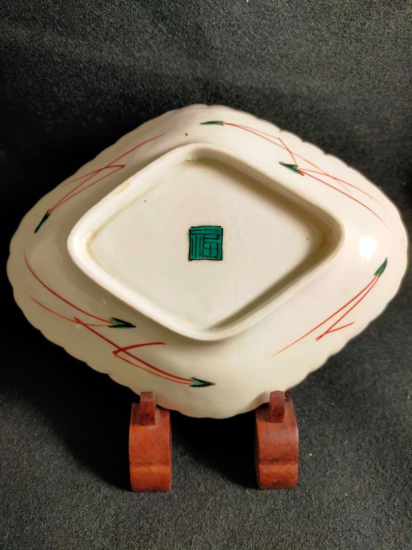 K-48/角福/九谷色絵鳳凰宝物文菱形皿5枚