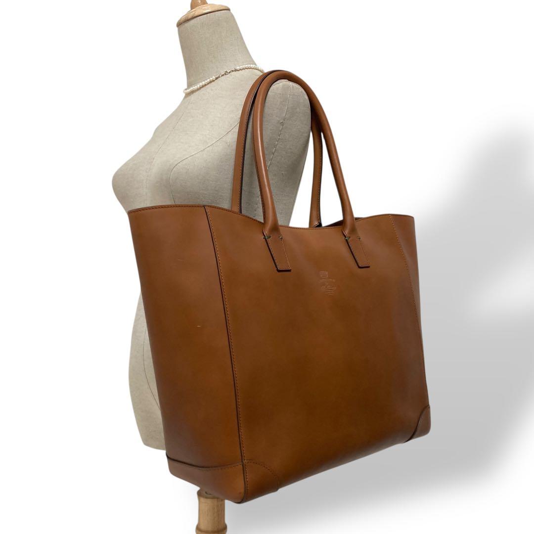 【美品】ボルドリーニセレリア　トートバッグ　オールレザー　キャメル　ロゴ型押し