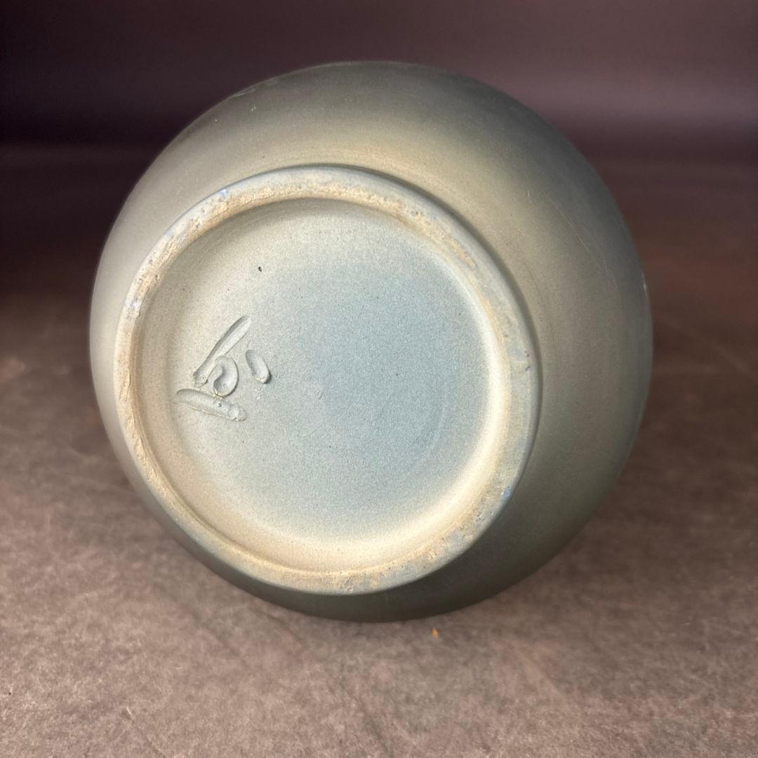 備前焼　県無形文化財　松井與之　藍彩　花生　共箱