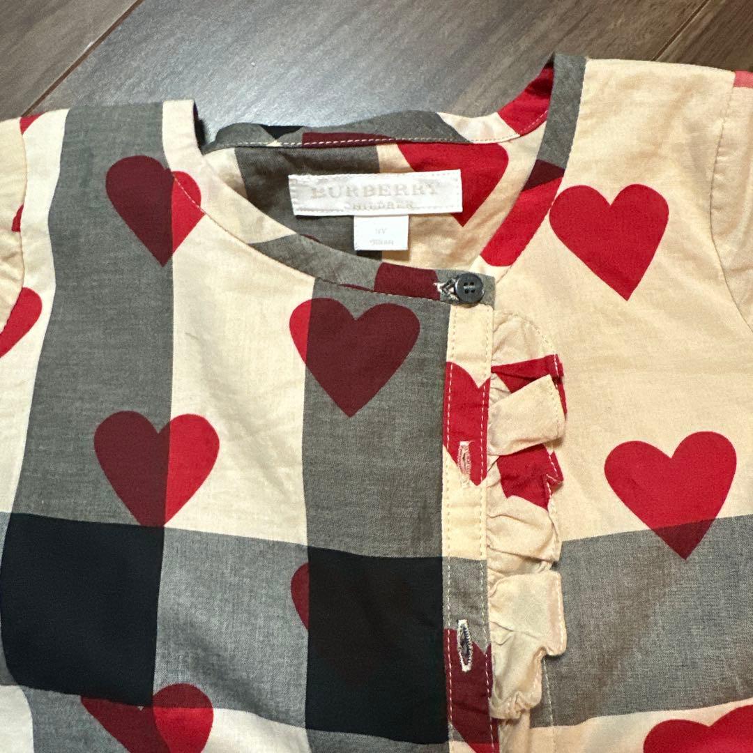 バーバリーチルドレンワンピース 美品1度使用ハートノバチェック3Y 98
