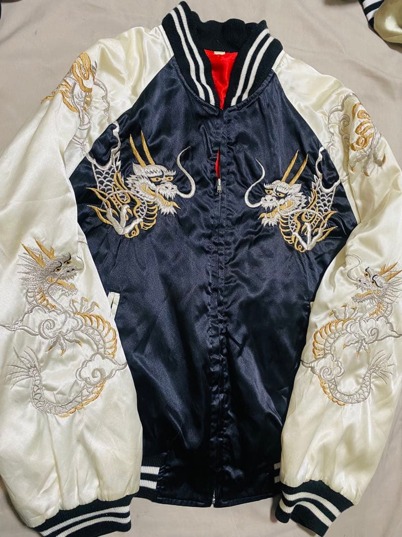 日本製 90s vintage 龍 手作り 限定 スカジャン サテン Japan