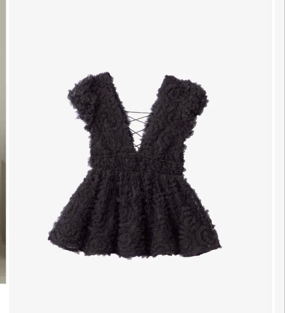 試着のみpolauraフラワーぺプラムバックリボンチュニック Black