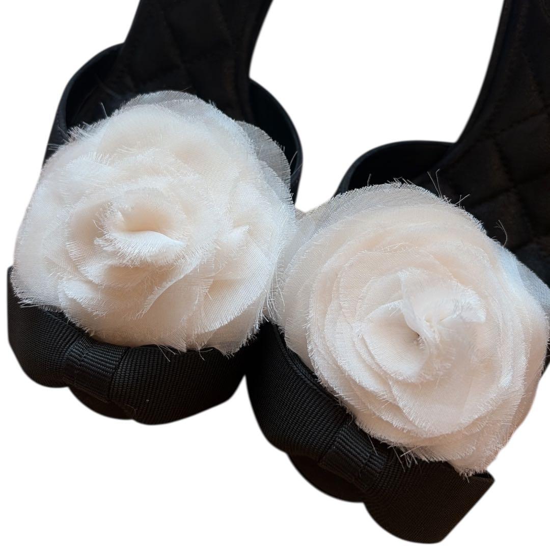 CHANEL カメリア　ハイヒール　リボン　34C 21-22cm相当