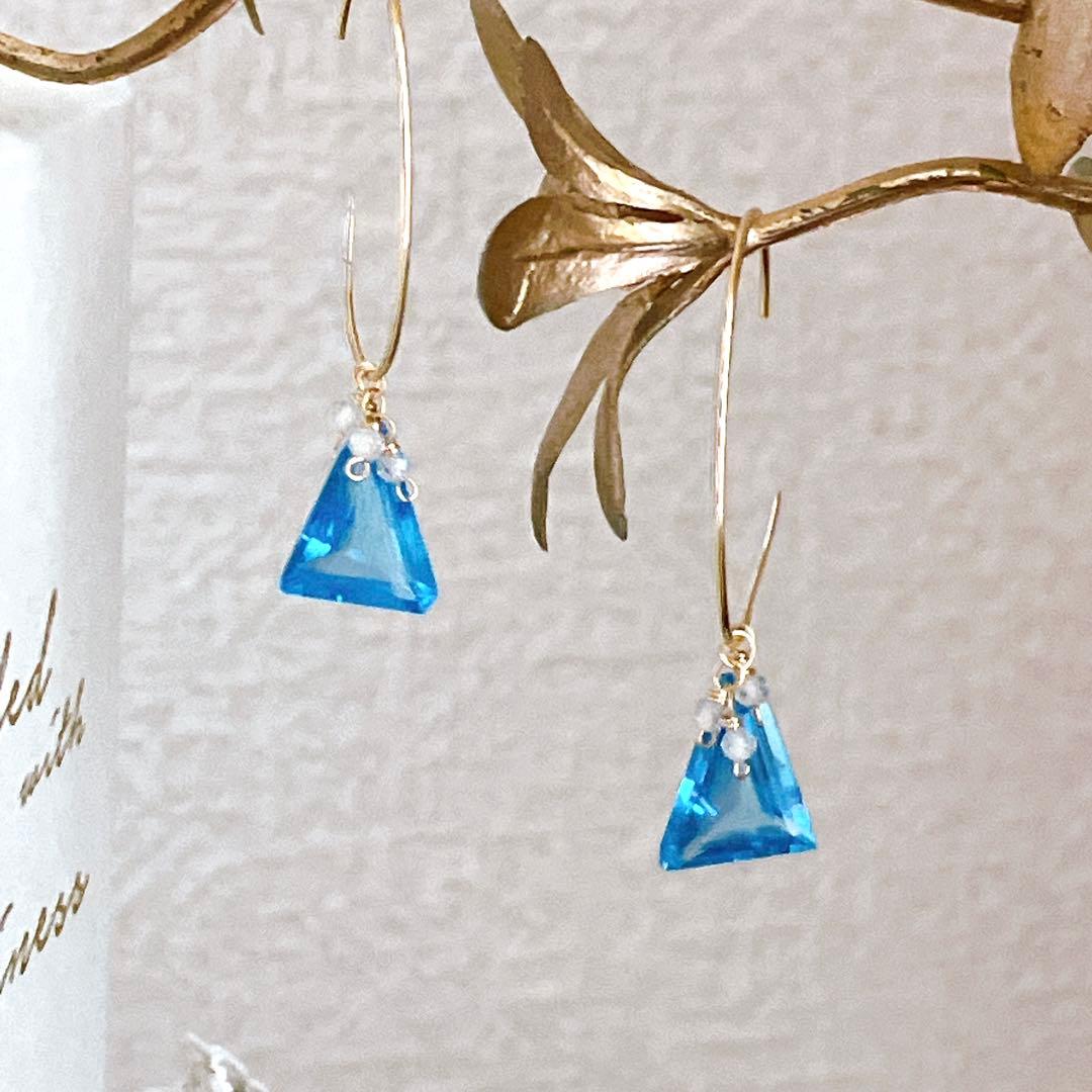 桃色の雲◆希少✧スイスブルートパーズ フープピアス✧トリリアントカット