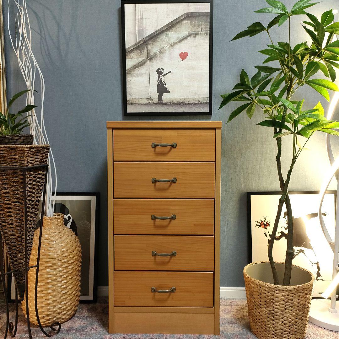 ベルメゾン 日本製 天然木調スリムチェスト 5段タイプ