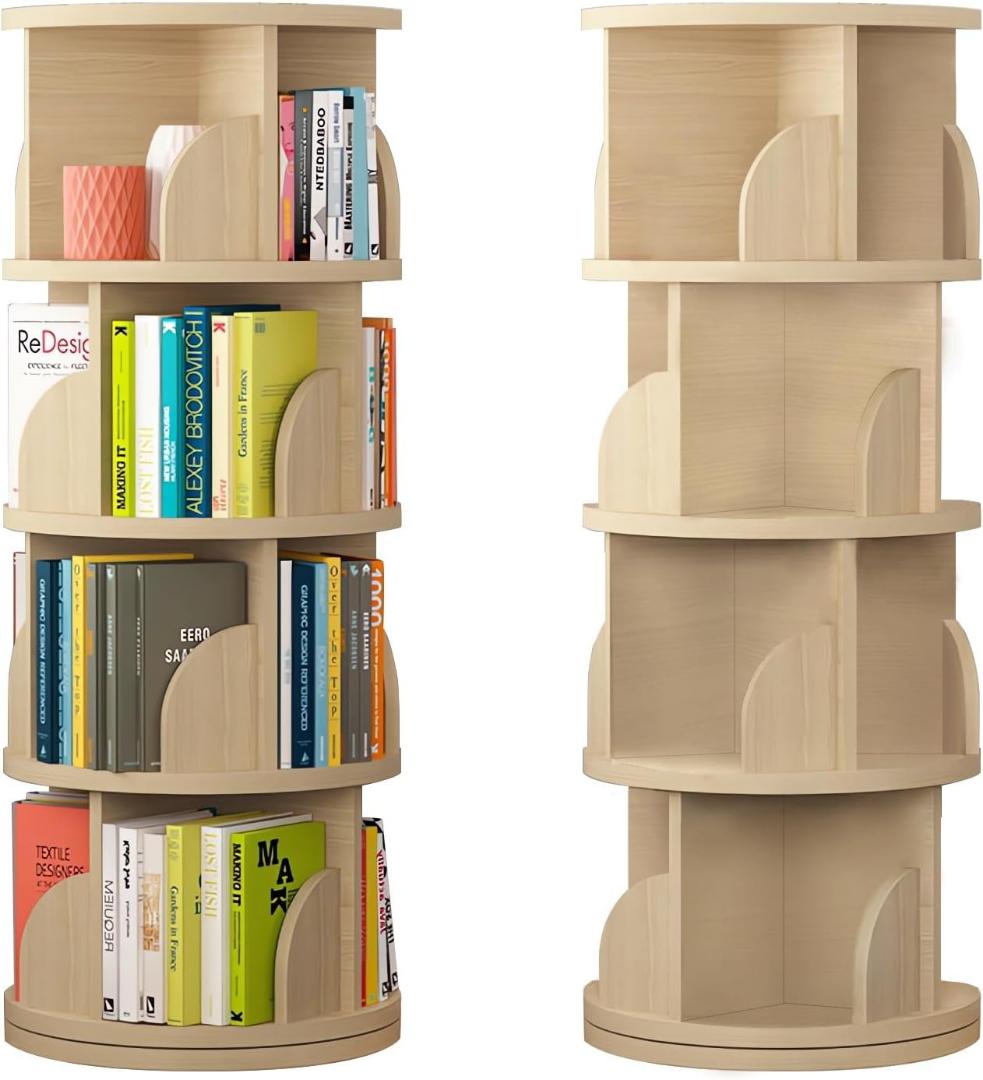 本棚 4段 回転式本棚 大容量 直径46cm A4紙が入る高さ 漫画絵本棚