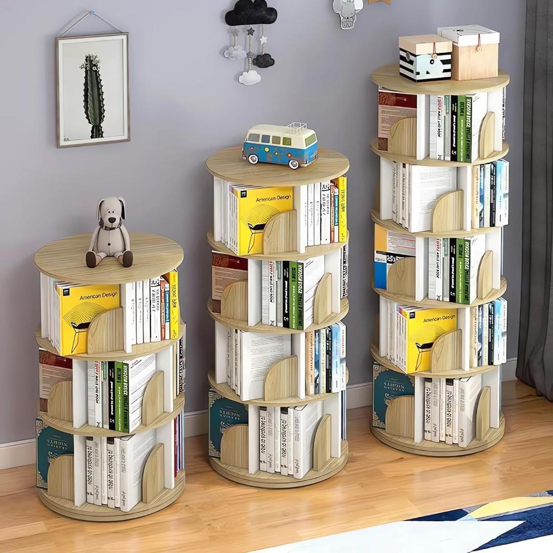 本棚 4段 回転式本棚 大容量 直径46cm A4紙が入る高さ 漫画絵本棚