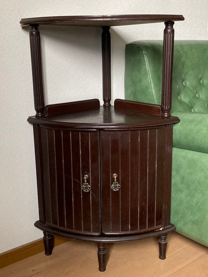 コーナーラック 木製 2段 アンティーク レトロ ブラウン シェルフ