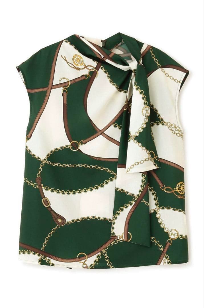 【新品】ピンキーアンドダイアン◆スカーフプリントブラウス カーキ 38