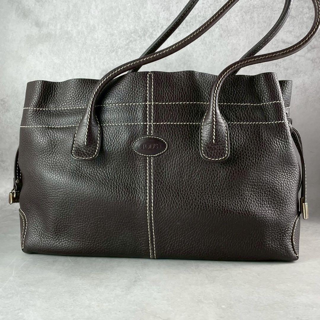 【美品 人気モデル】トッズ ハンド Dバッグ ロゴ レザー 本革 濃茶 金具
