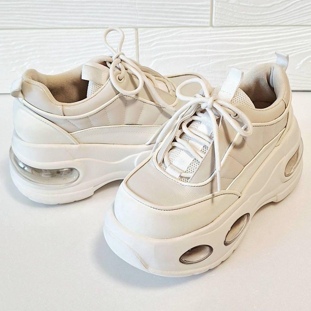 B2057【美品】SLYエアプラットフォームスニーカー 厚底 レザー M 白