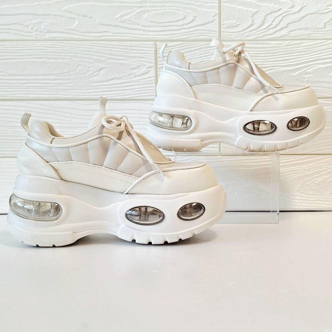 B2057【美品】SLYエアプラットフォームスニーカー 厚底 レザー M 白