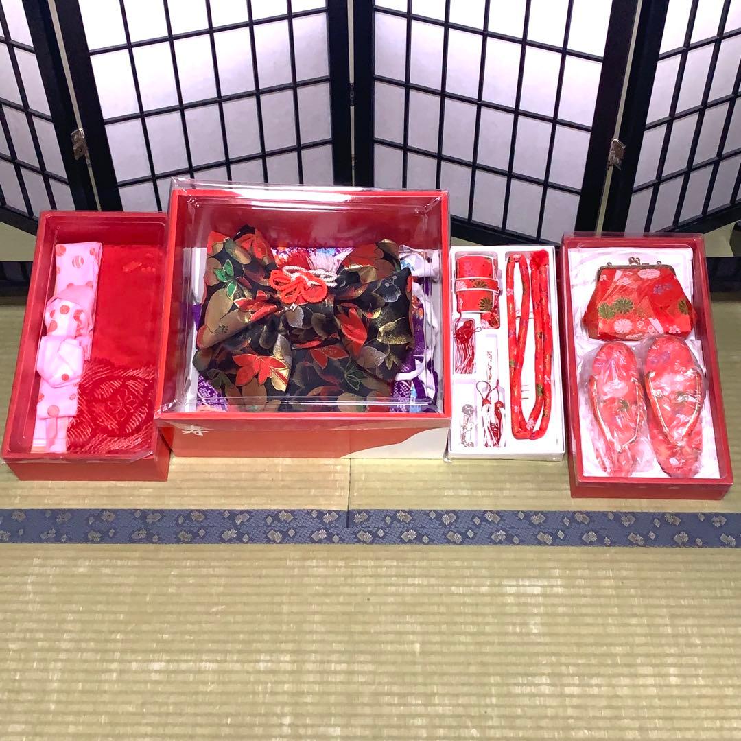 【美品】七五三フルセット　7歳　晴れ着　キッズ　子供　着物　身丈92cm 紫系