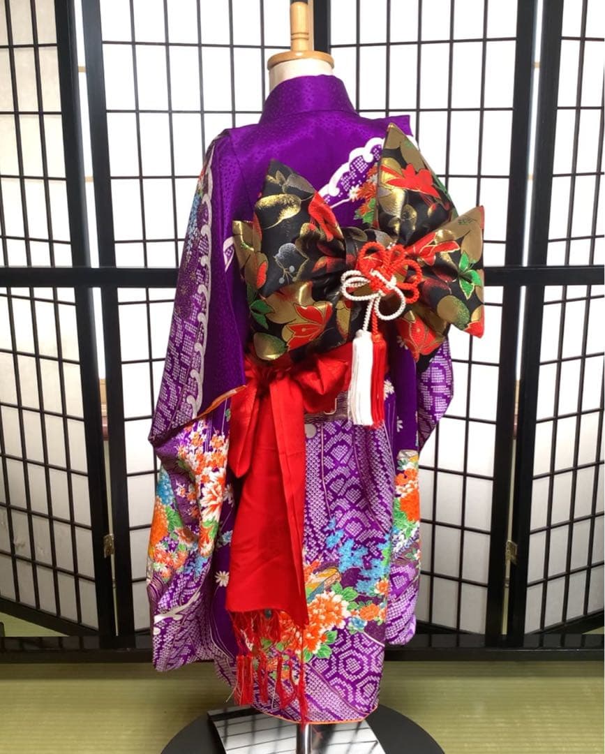【美品】七五三フルセット　7歳　晴れ着　キッズ　子供　着物　身丈92cm 紫系