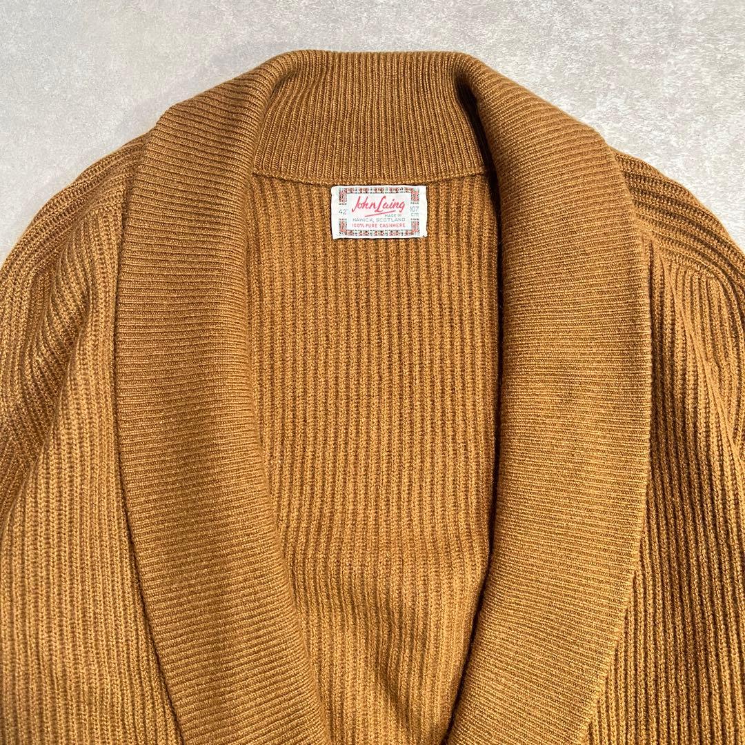 【極上品】JOHN LAING 肉厚カシミヤ100%カーディガン キャメル42