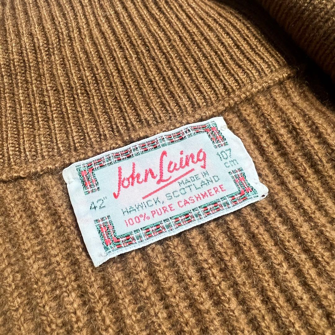 【極上品】JOHN LAING 肉厚カシミヤ100%カーディガン キャメル42