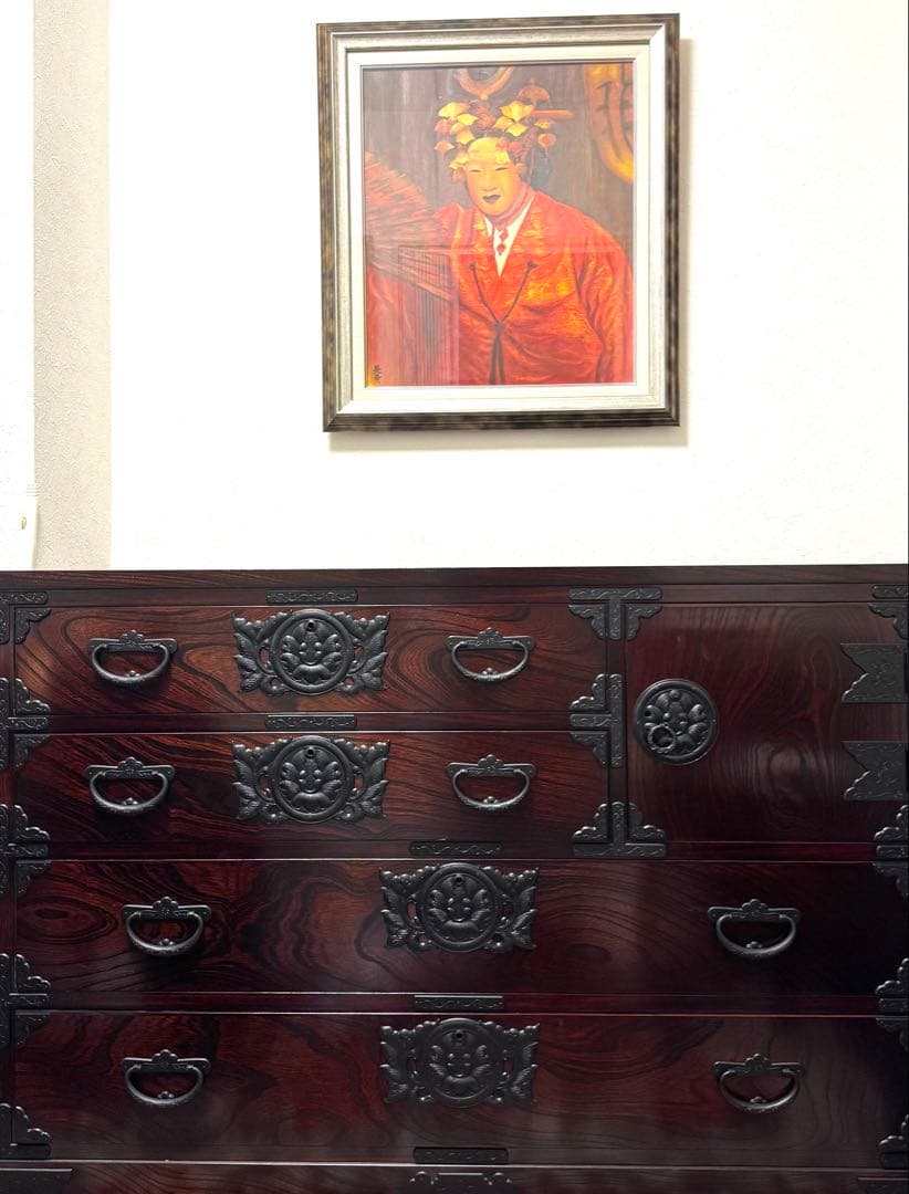 激安-ほぼ新品 正真正銘 岩屋箪笥 幅120センチ　拭漆/欅/南部鉄器