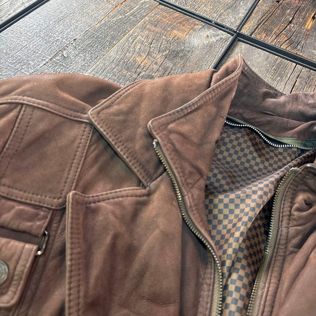 古着　本革　レザーボンバージャケット　ブラウン　2XL 短丈　A2変形　ダブル