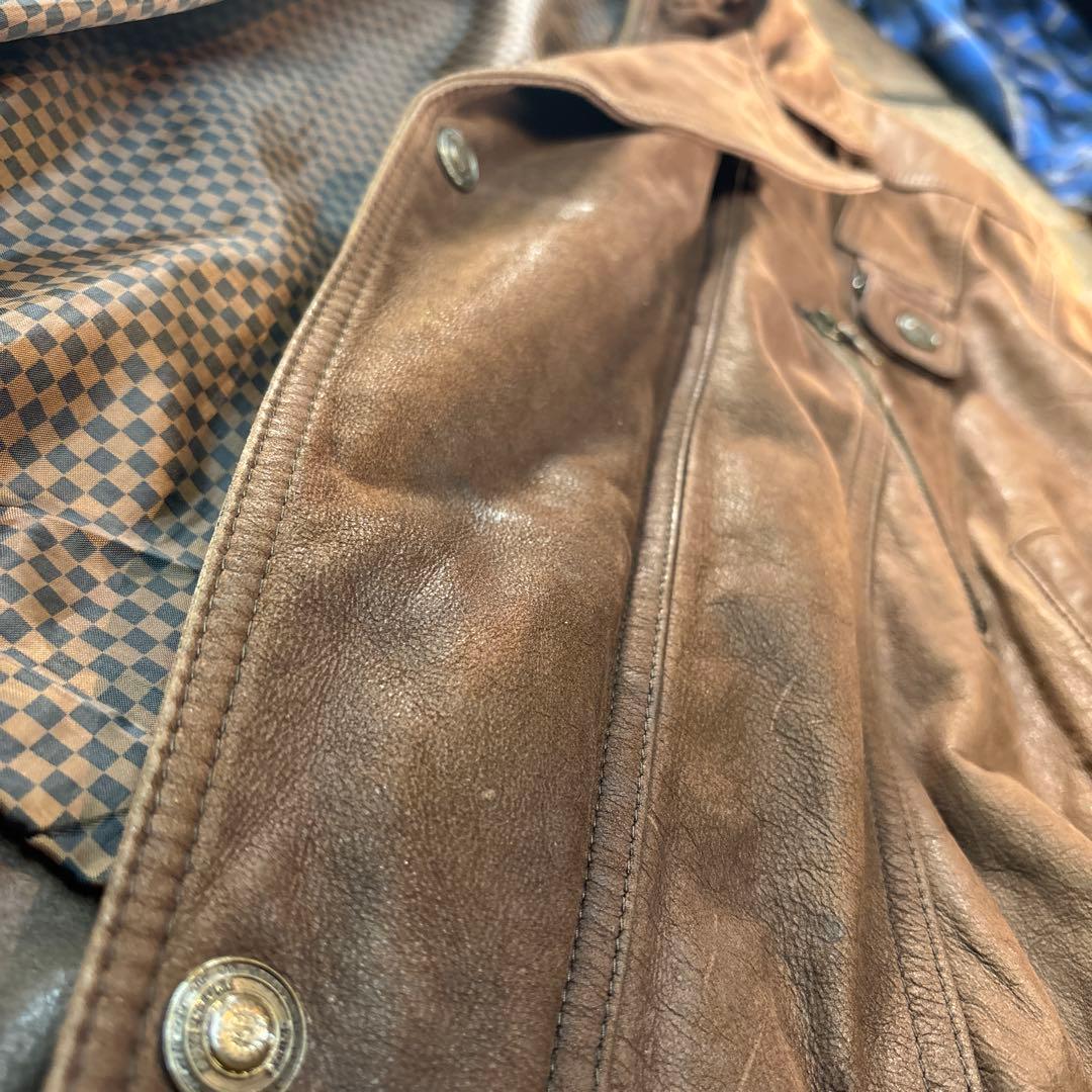 古着　本革　レザーボンバージャケット　ブラウン　2XL 短丈　A2変形　ダブル