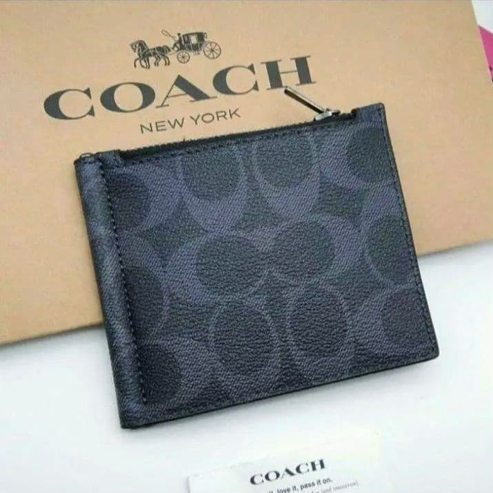 新品　COACH　マネークリップ　折り財布　メンズ　人気の小銭入れ付き
