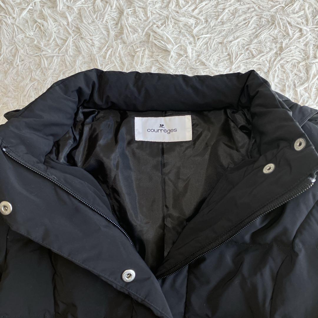 美品 クレージュ ダウンコート ダウンジャケット ロゴプレート ブラック 38