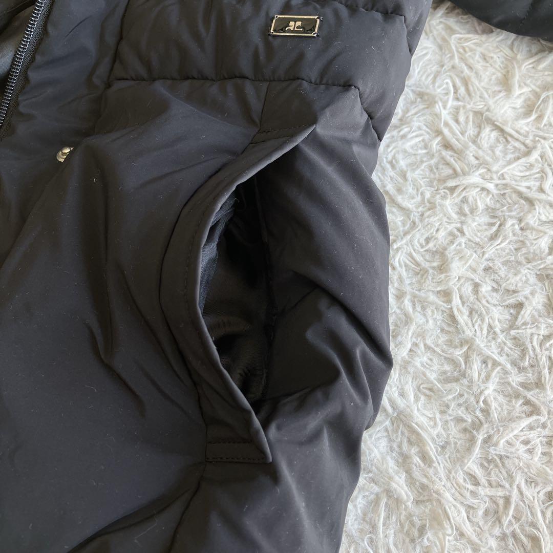 美品 クレージュ ダウンコート ダウンジャケット ロゴプレート ブラック 38