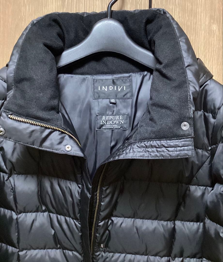 24AW 美品インディヴィ【洗える／撥水】ミドル丈ウォッシャブルダウンコート