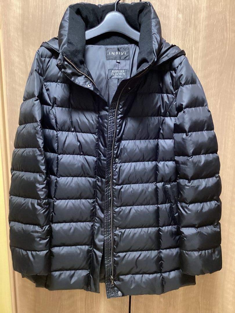 24AW 美品インディヴィ【洗える／撥水】ミドル丈ウォッシャブルダウンコート