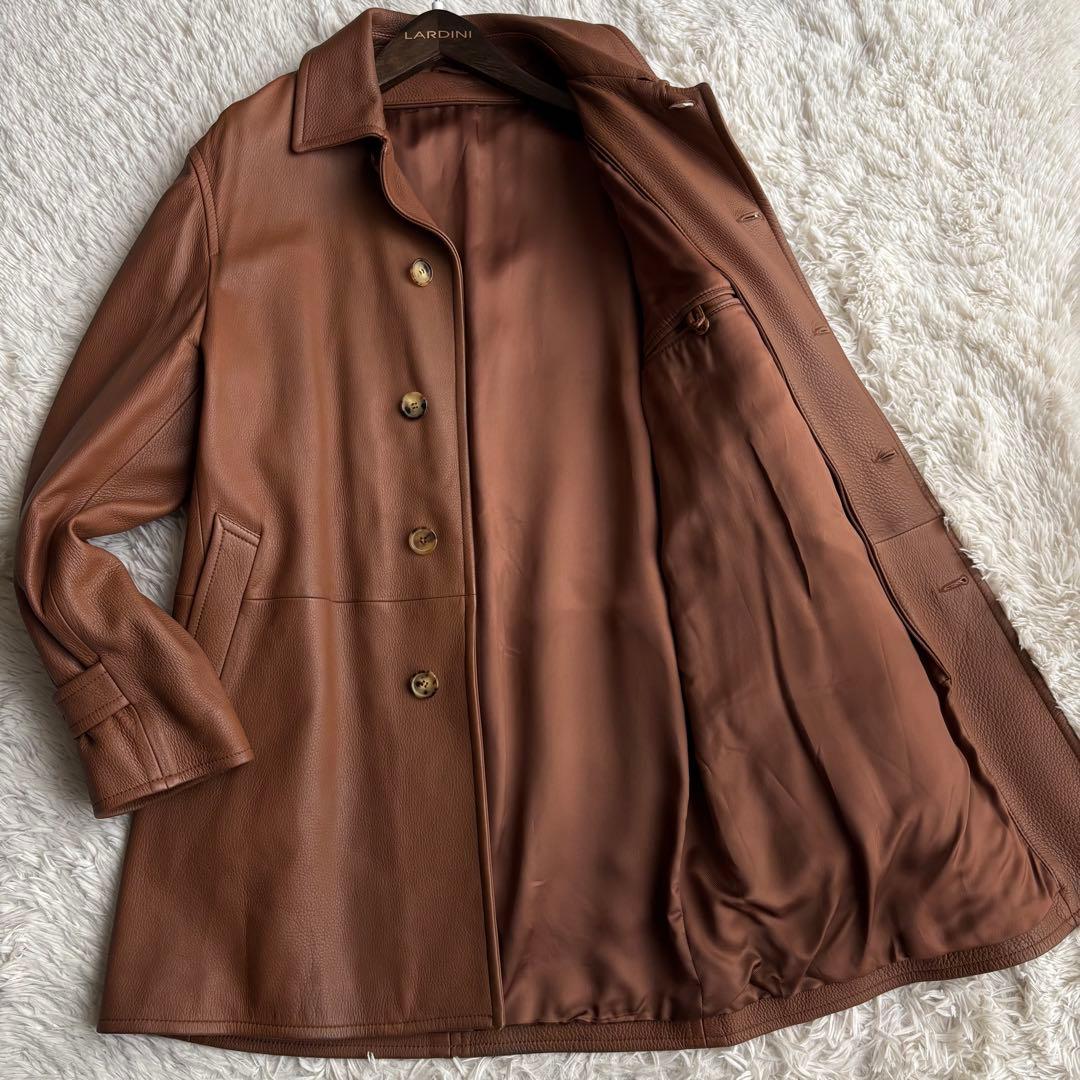 ディアスキン レザー ステンカラーコート イタリア製 ブラウン 鹿革