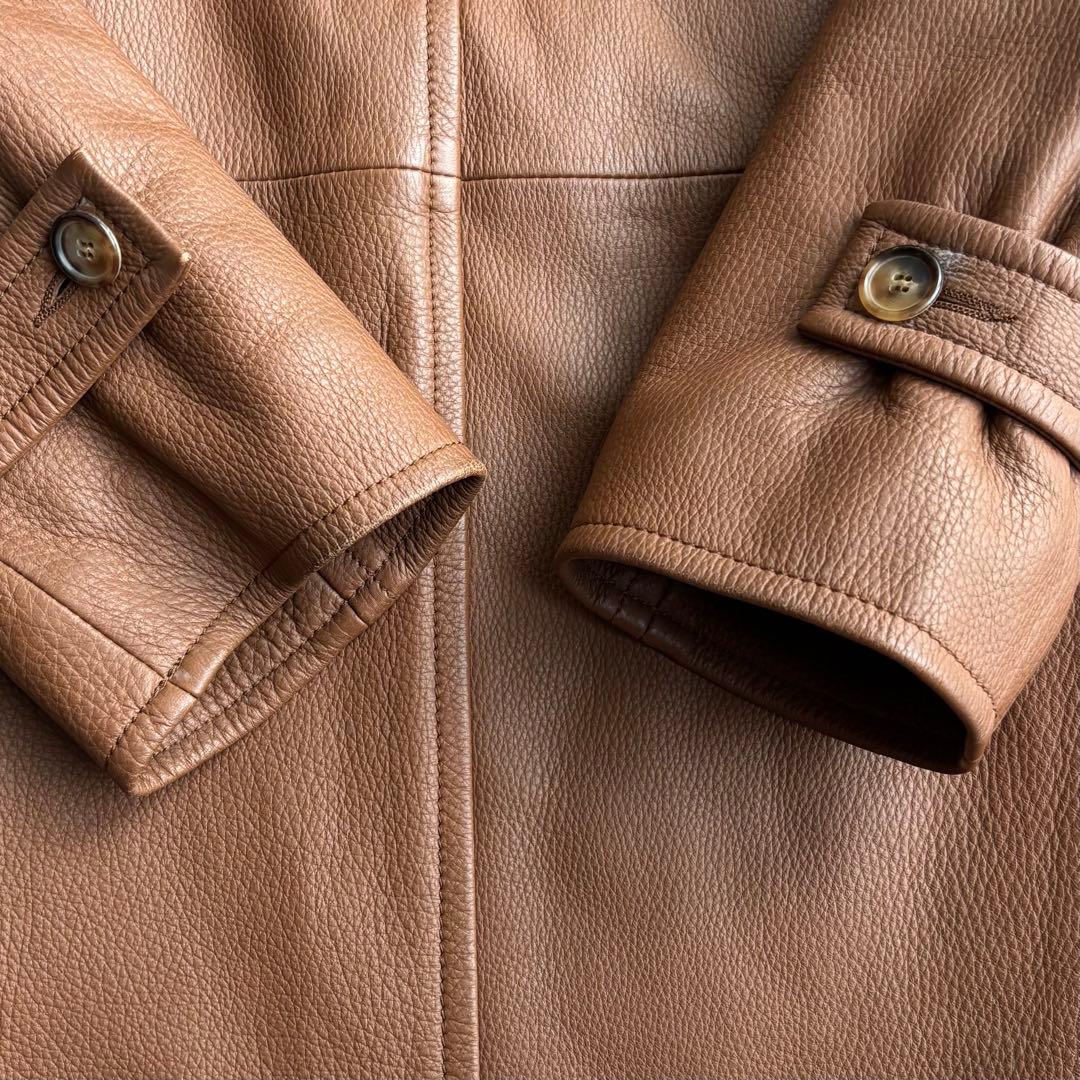 ディアスキン レザー ステンカラーコート イタリア製 ブラウン 鹿革