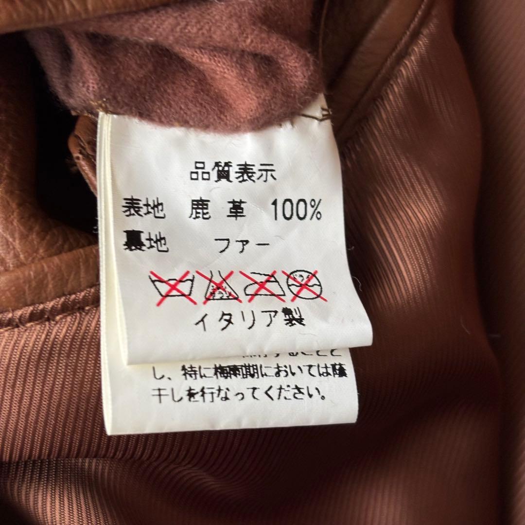 ディアスキン レザー ステンカラーコート イタリア製 ブラウン 鹿革