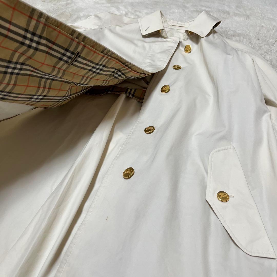 バーバリー　金ボタン　ノバチェック　ベルト　白系　ステンカラー　ロングコート