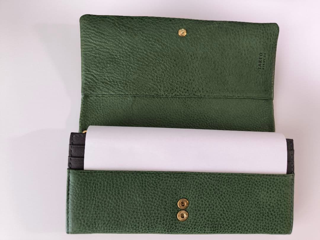 TAKEO KIKUCHI グリーンレザーかぶせ長財布