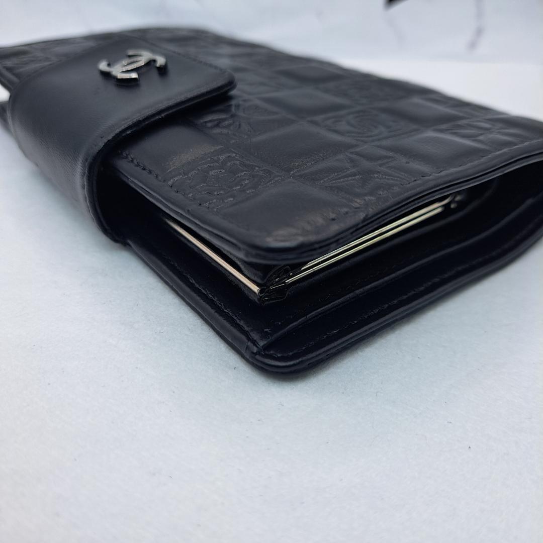 訳あり　CHANEL　アイコンライン　二つ折り財布　がま口　ブラック　長財布