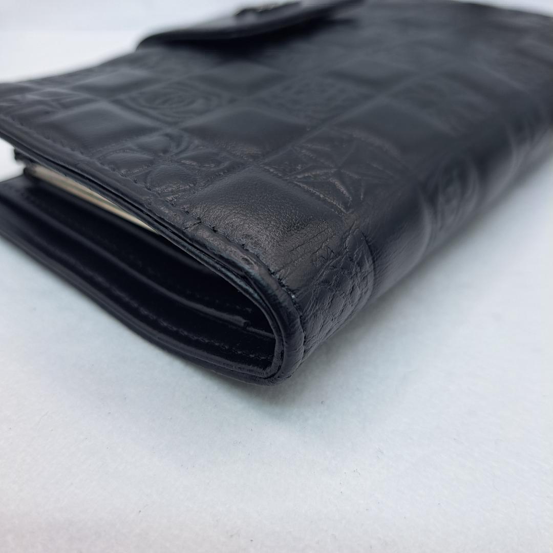 訳あり　CHANEL　アイコンライン　二つ折り財布　がま口　ブラック　長財布