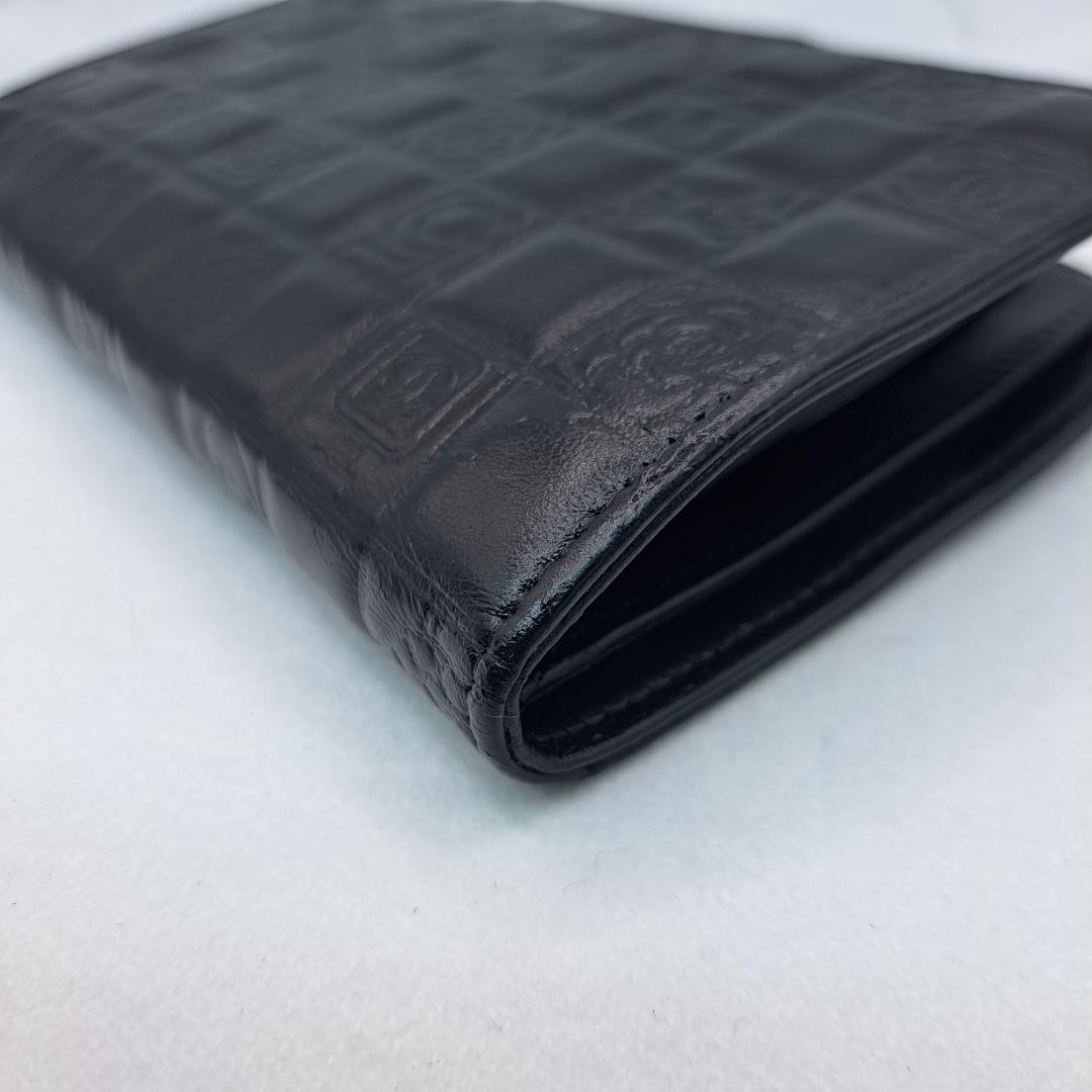 訳あり　CHANEL　アイコンライン　二つ折り財布　がま口　ブラック　長財布