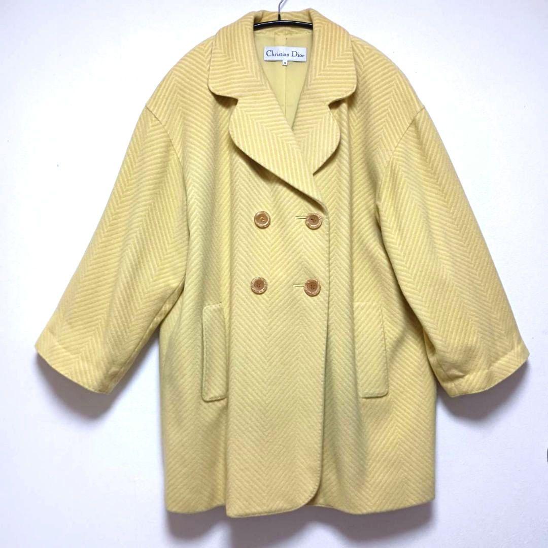 クリスチャンディオール★ヘリンボーン★Pコート★ウールアンゴラ11号イエロー