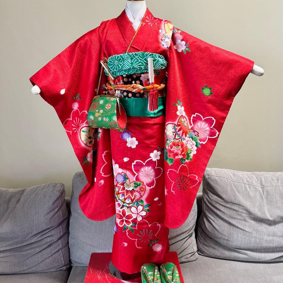 7歳七五三セット　着物草履バッグ付き　赤系②