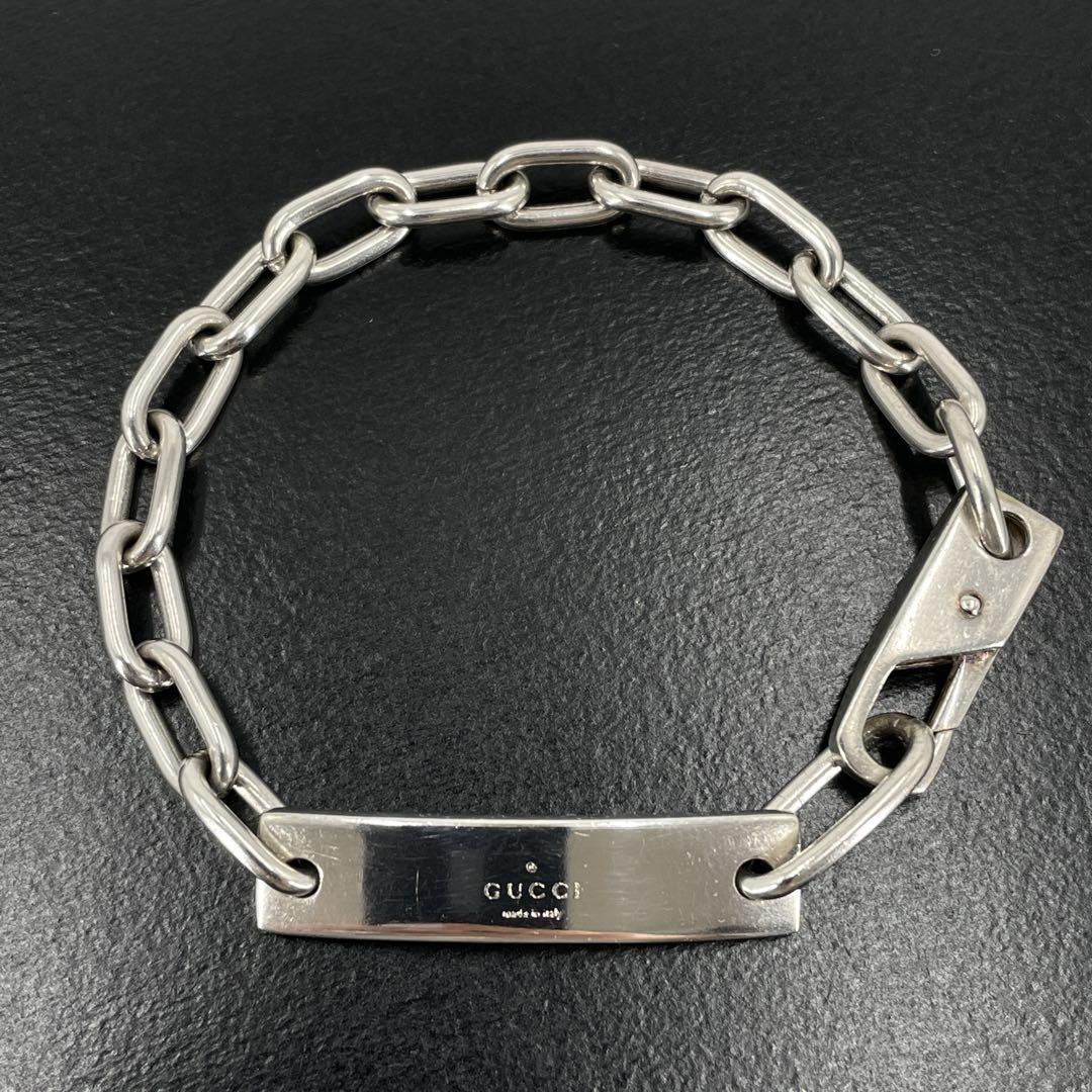 オールドグッチ IDプレート オーバルチェーン ブレスレット シルバー　y2k