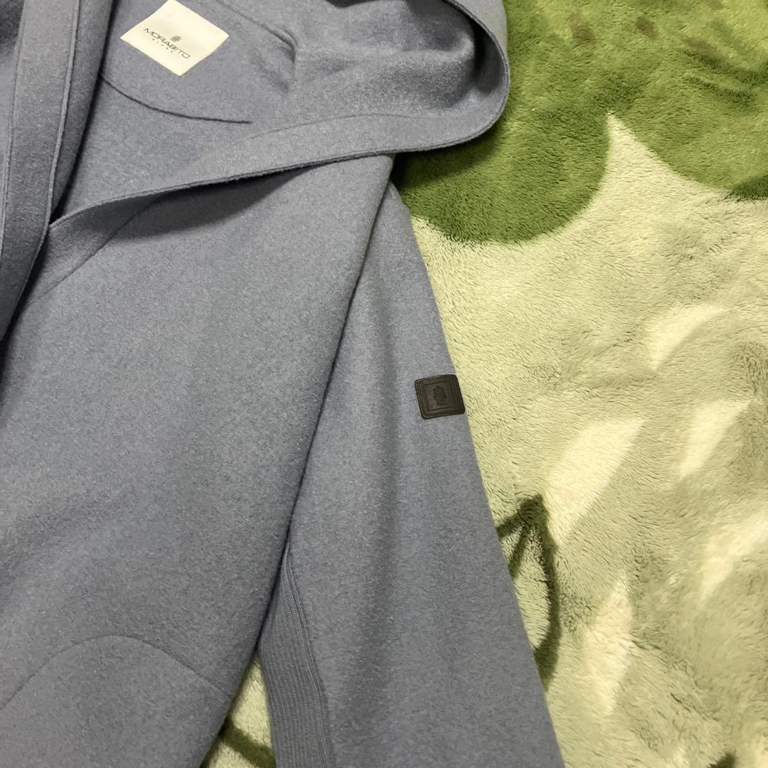 お値引きしました！モラビト　フード付きライトブルーハーフコート