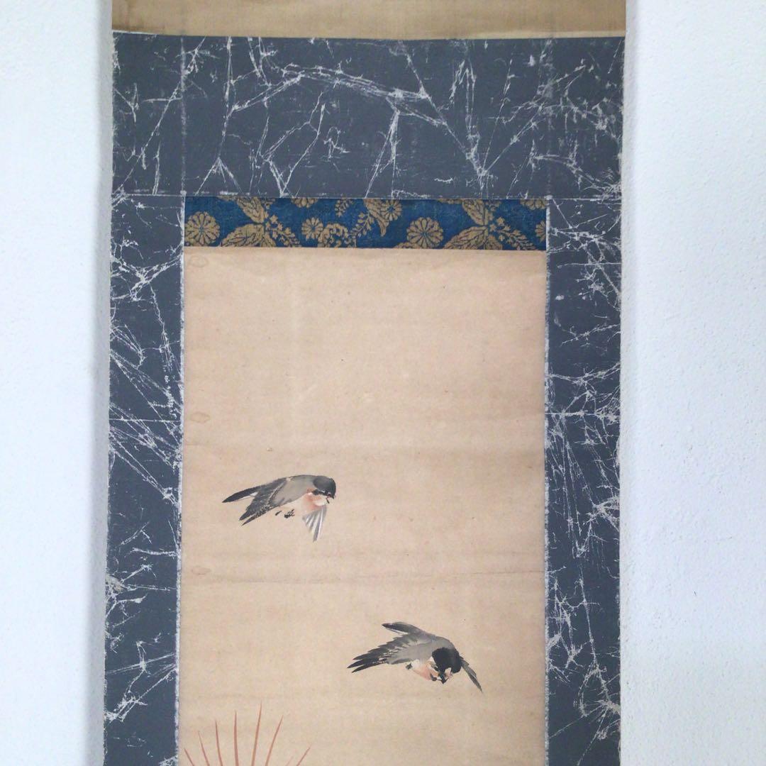 No2837掛軸　中村芳中　墨彩花鳥図　紙本　京都　琳派　古画　日本画　送料無料