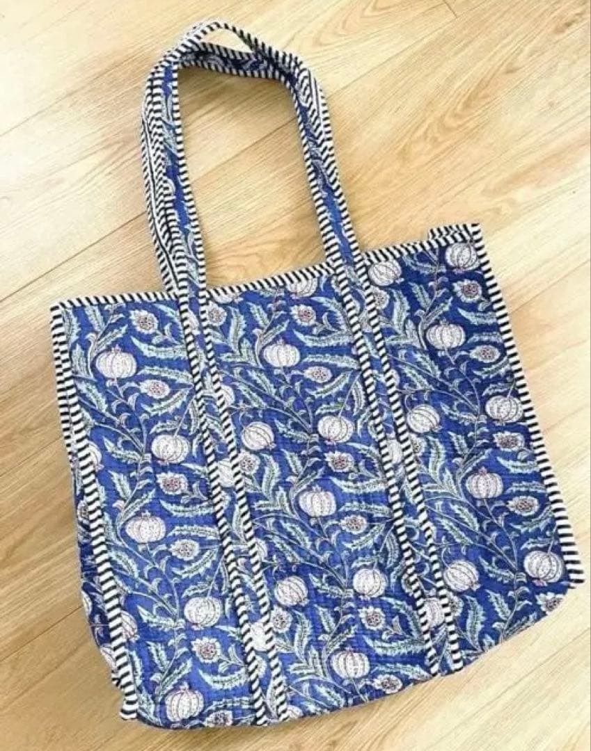 花柄ストライプトートバッグ インド綿